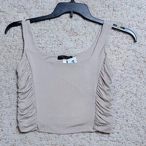 Final Touch Size L Cream Beige Color Women’s Crop Top Ruched Sides NWT